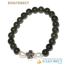 Четки-браслет из змеевика, жемчуг, 90 псалом, 20 зёрен, (диаметр 60мм, зерно 8мм)