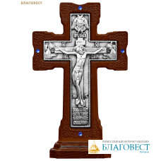 Крест гальванический на подставке, ясень, серебрение, стразы (цвет в ассортименте), эмаль