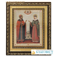 Икона святые благоверные Петр и Феврония. Киот (узкий), багет, стразы, стекло