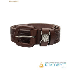 Ремень мужской, тиснение молитвы внутри. Натуральная кожа. Длина изделия 135см, ширина 3,5см