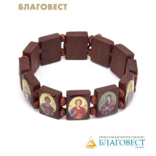 Браслет с ликами святых, Спасителя и Пресвятой Богородицы, на резинке, дерево