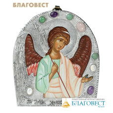 Икона в окладе Ангел Хранитель, дерево, посеребрение, камни
