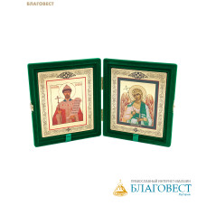Складень бархатный Ангел Хранитель - Николай II, размер иконы 12,5х15см