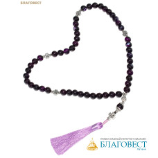 Четки из аметиста с крестом, 50 зёрен (зерно 10мм)